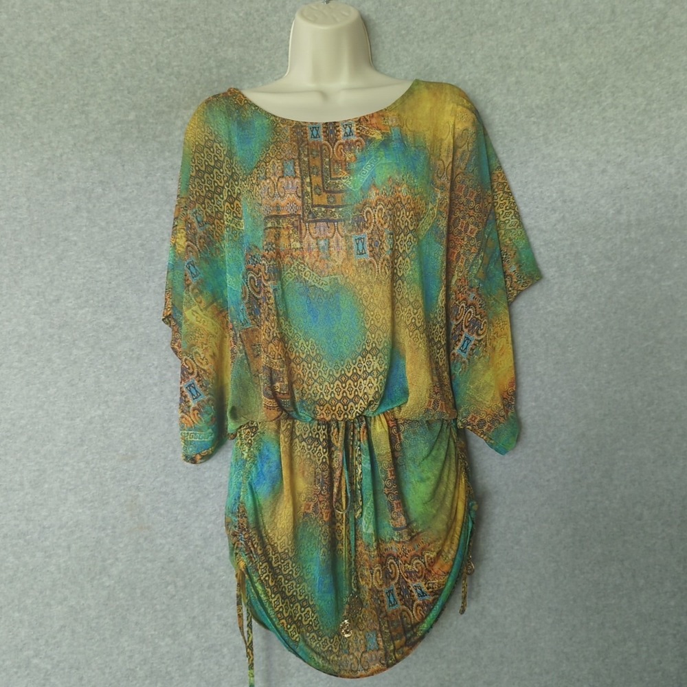 Luli Fama Sheer Cover Up V Neck Dress Sz‎ Medium Resort